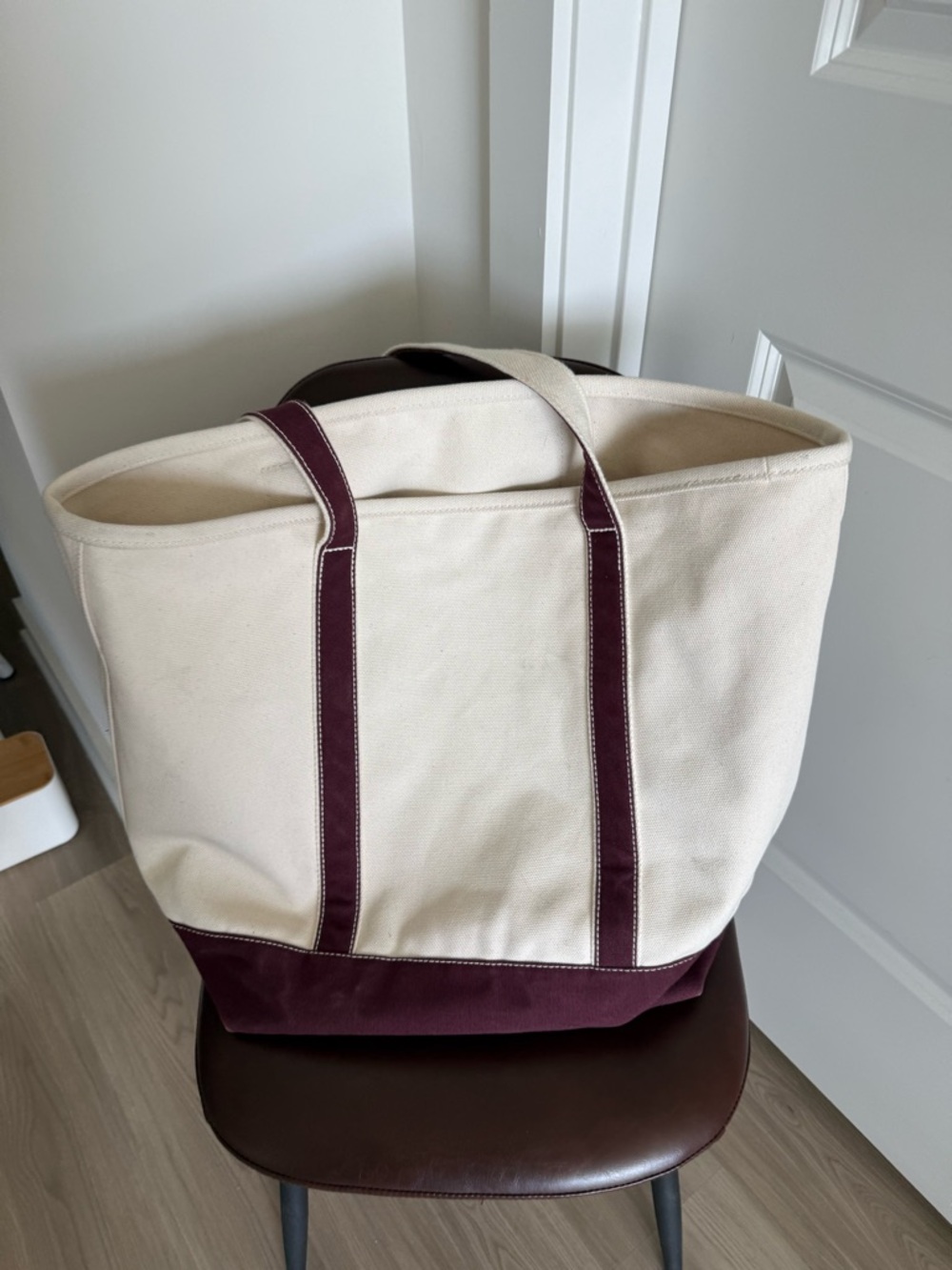 Large Lands End Canvas Tote Bag with Maroon Accents - Picture 7 of 8